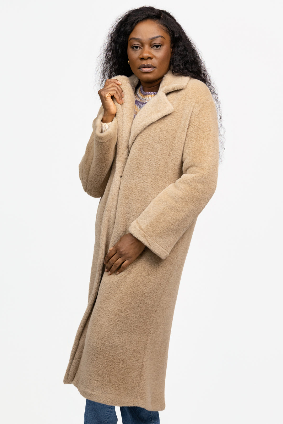 Warm Camel Live In Fur Coat