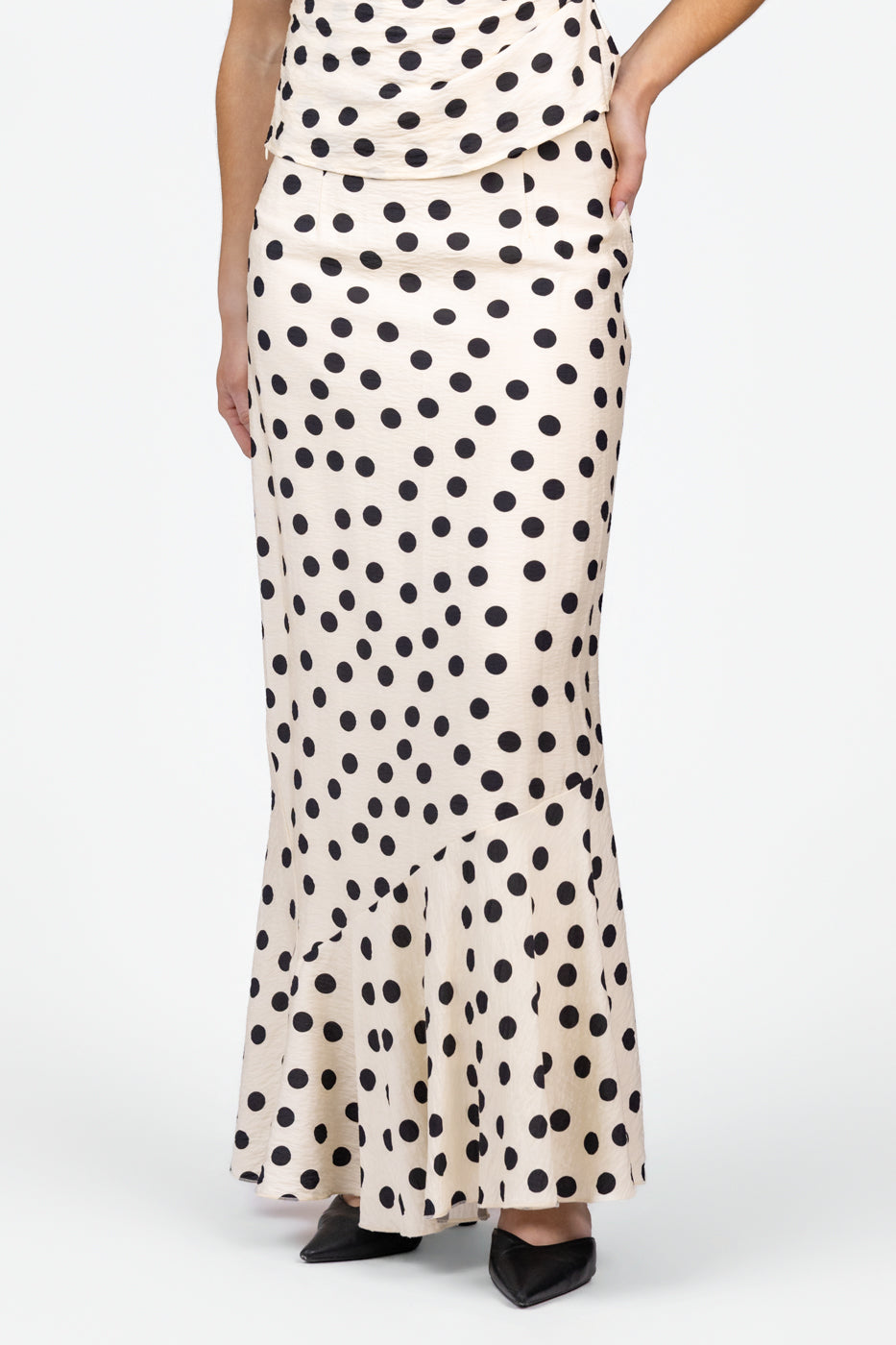 White Black Polka Dot Maxi Skirt