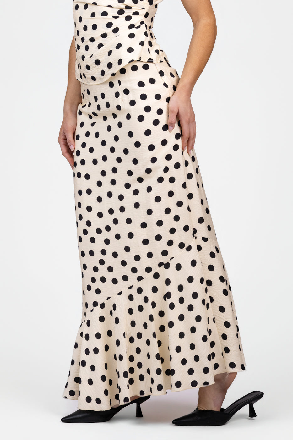 White Black Polka Dot Maxi Skirt