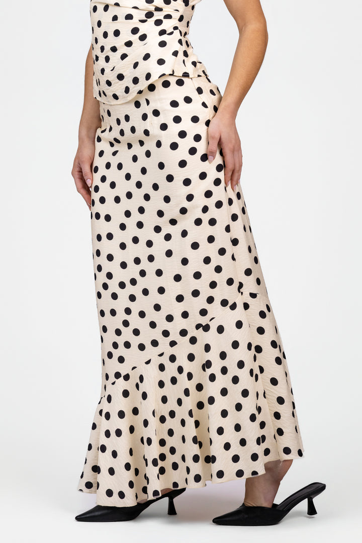 White Black Polka Dot Maxi Skirt