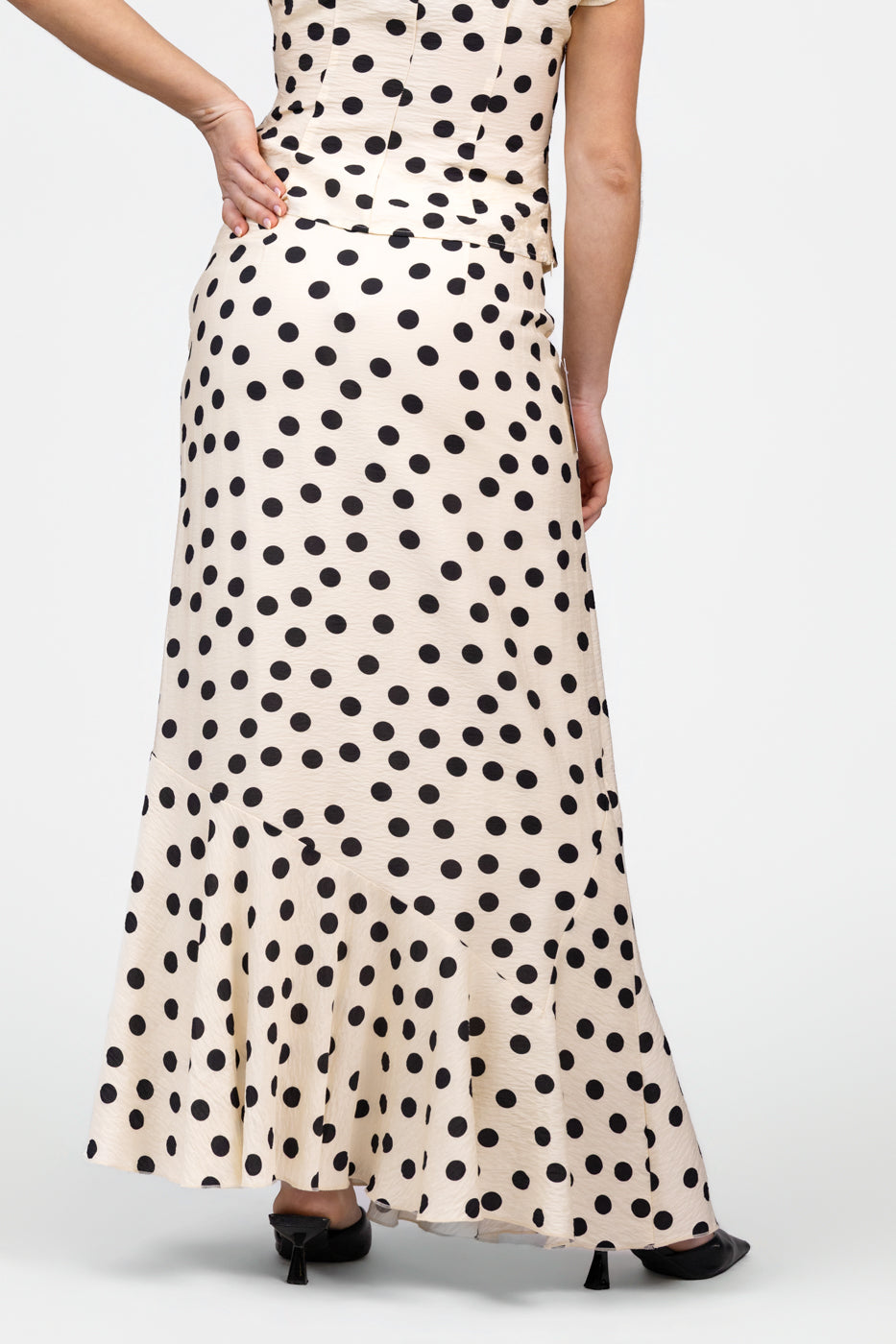 White Black Polka Dot Maxi Skirt