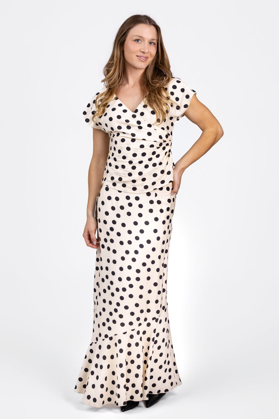 White Black Polka Dot Maxi Skirt