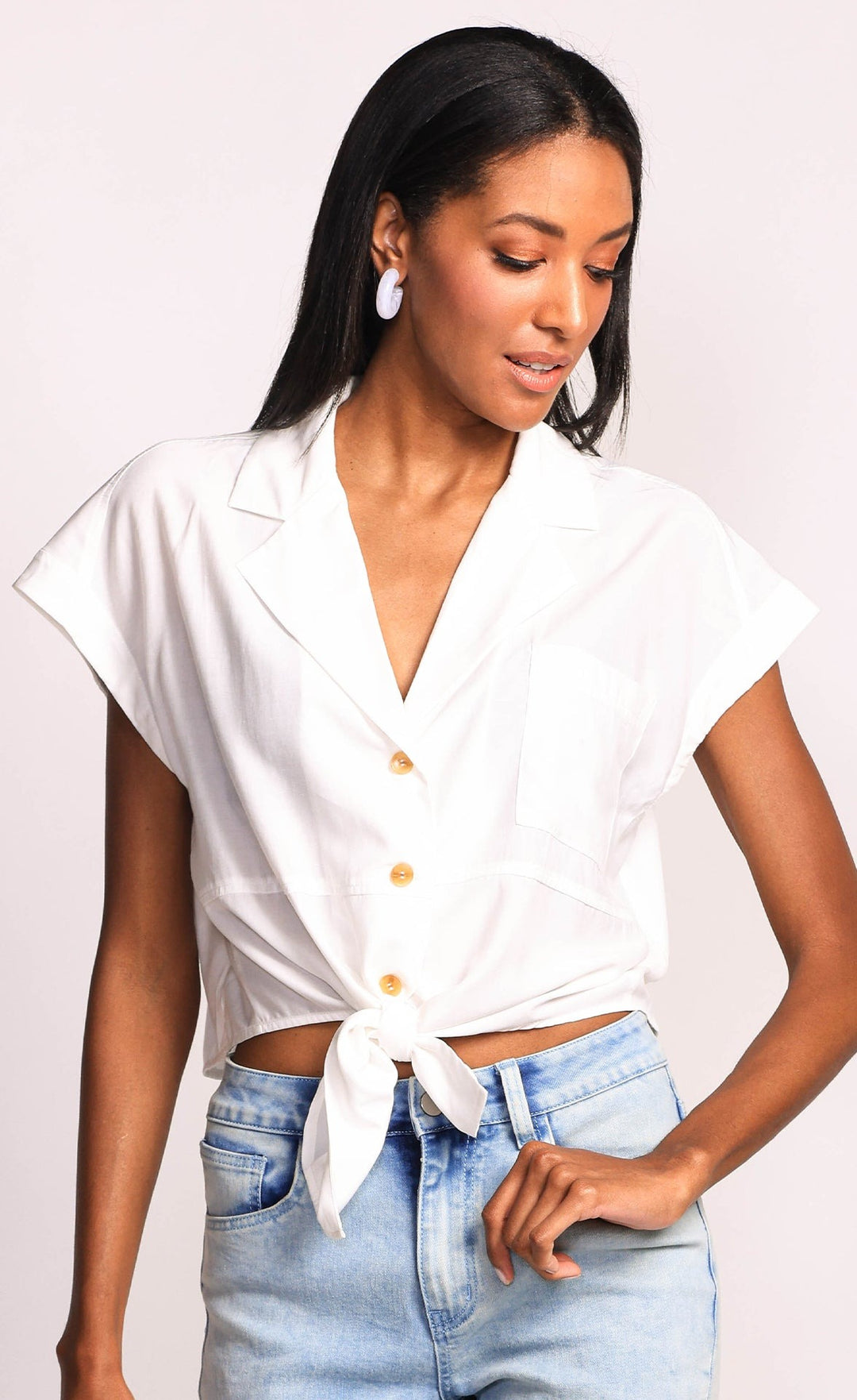 White Collared Cap Sleeve Kalina Blouse