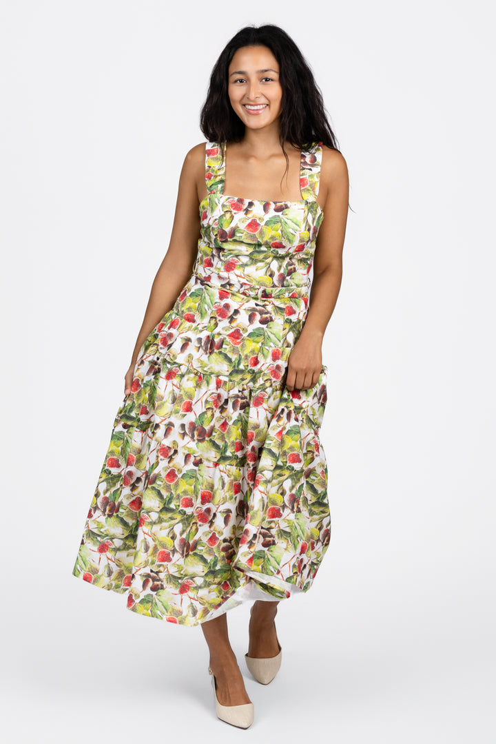 White Red Olive Scottie Midi Dress