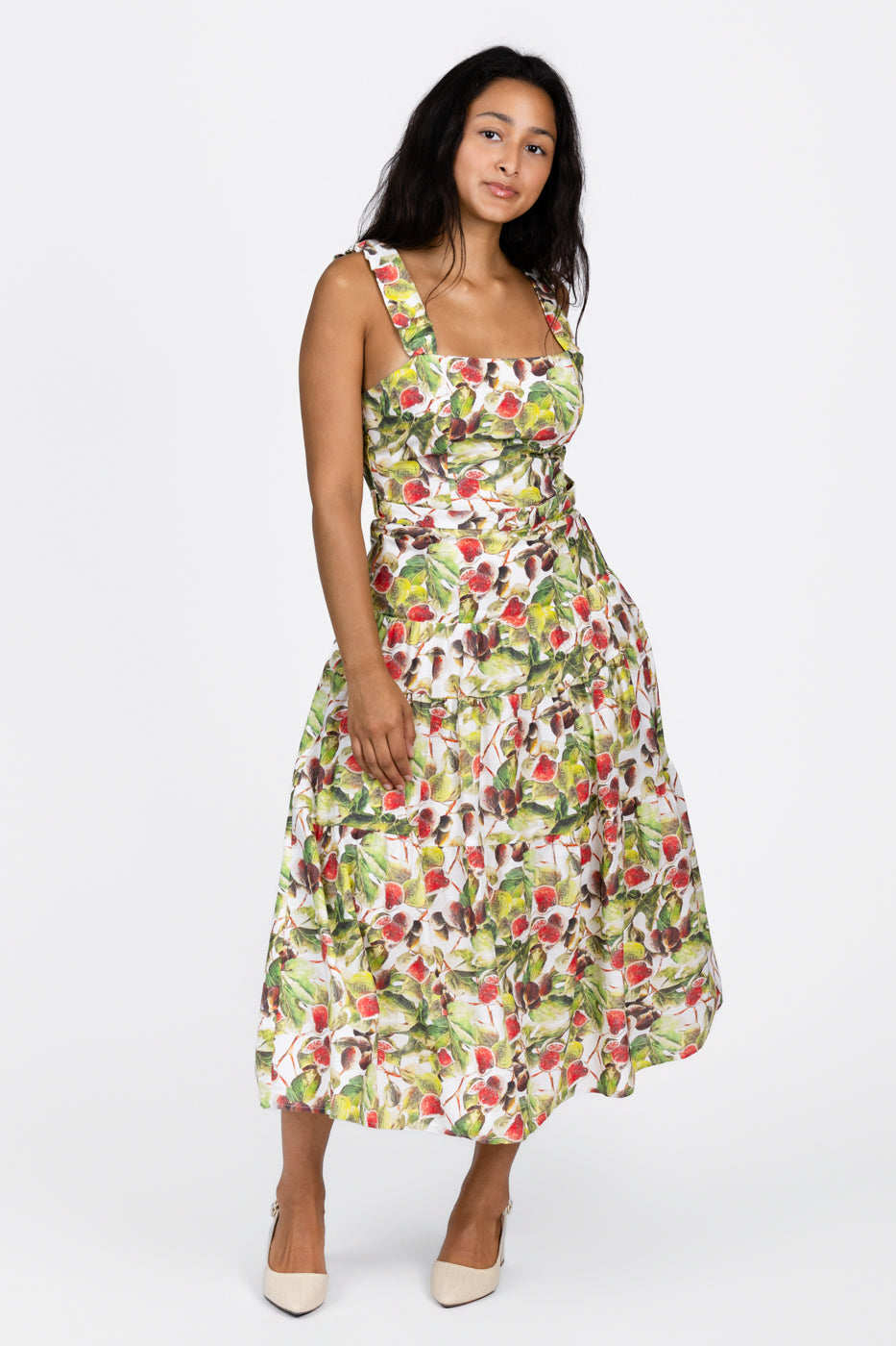 White Red Olive Scottie Midi Dress