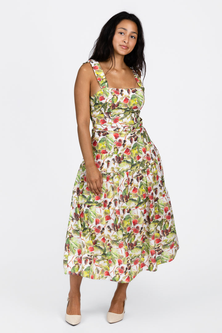 White Red Olive Scottie Midi Dress