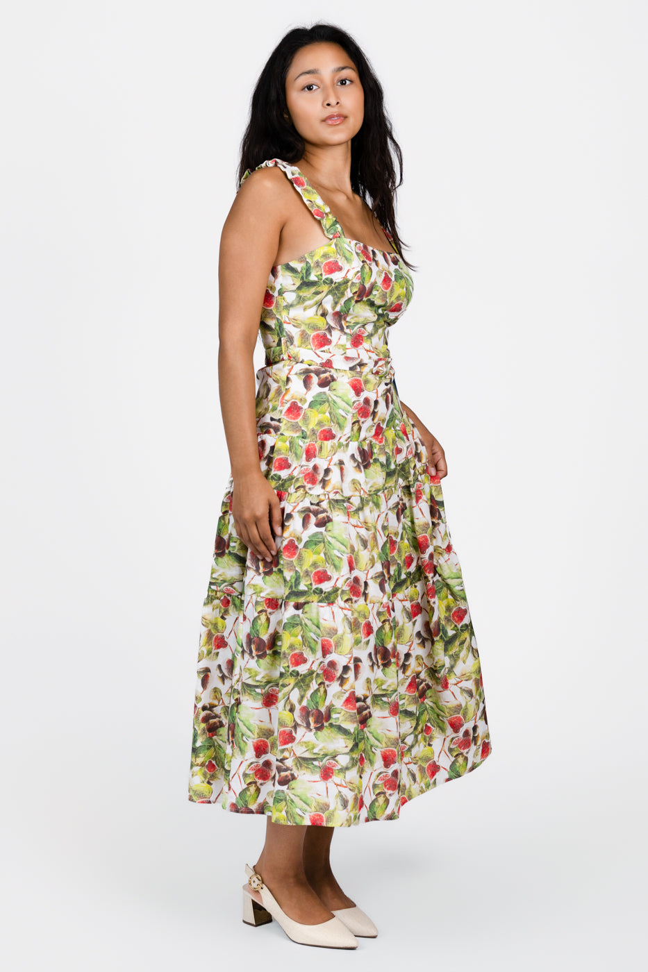 White Red Olive Scottie Midi Dress