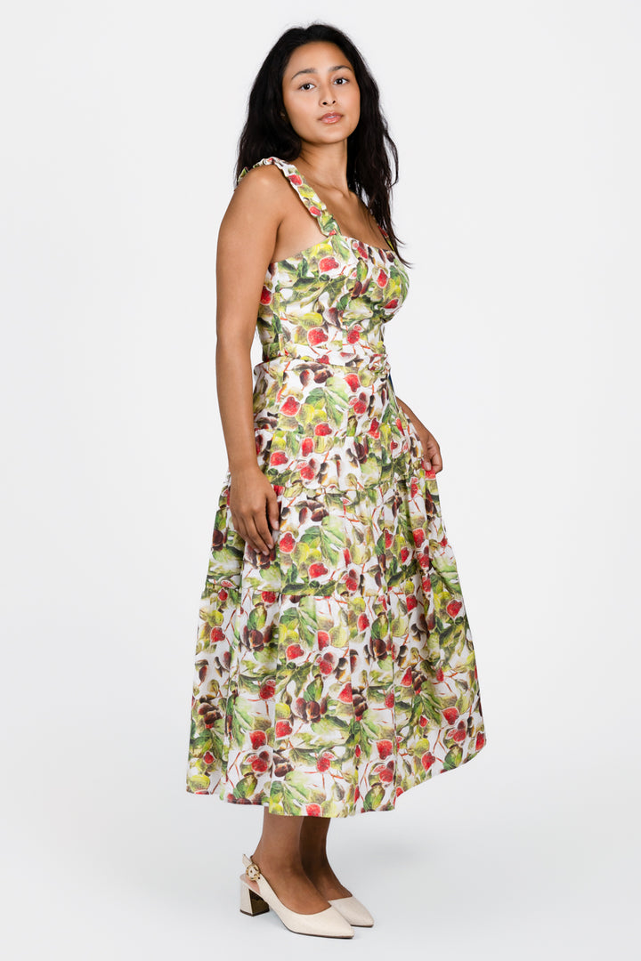 White Red Olive Scottie Midi Dress