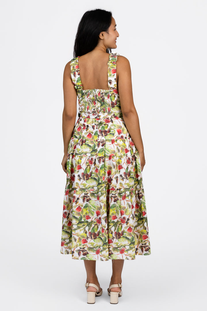 White Red Olive Scottie Midi Dress