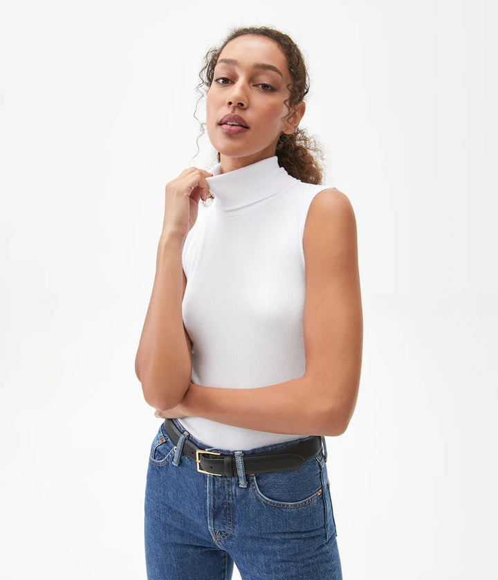 White Sleeveless Turtleneck Top