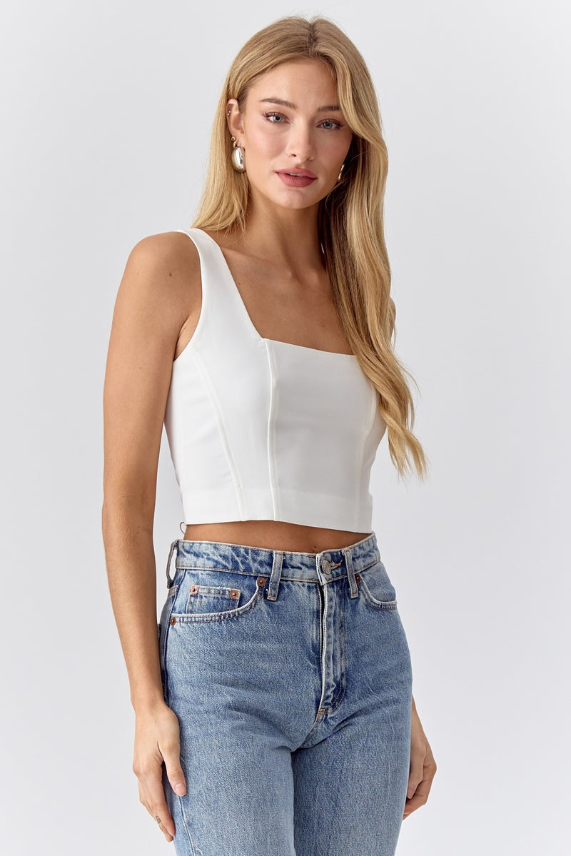 White Square Neck Cropped Scarlett Tank Top