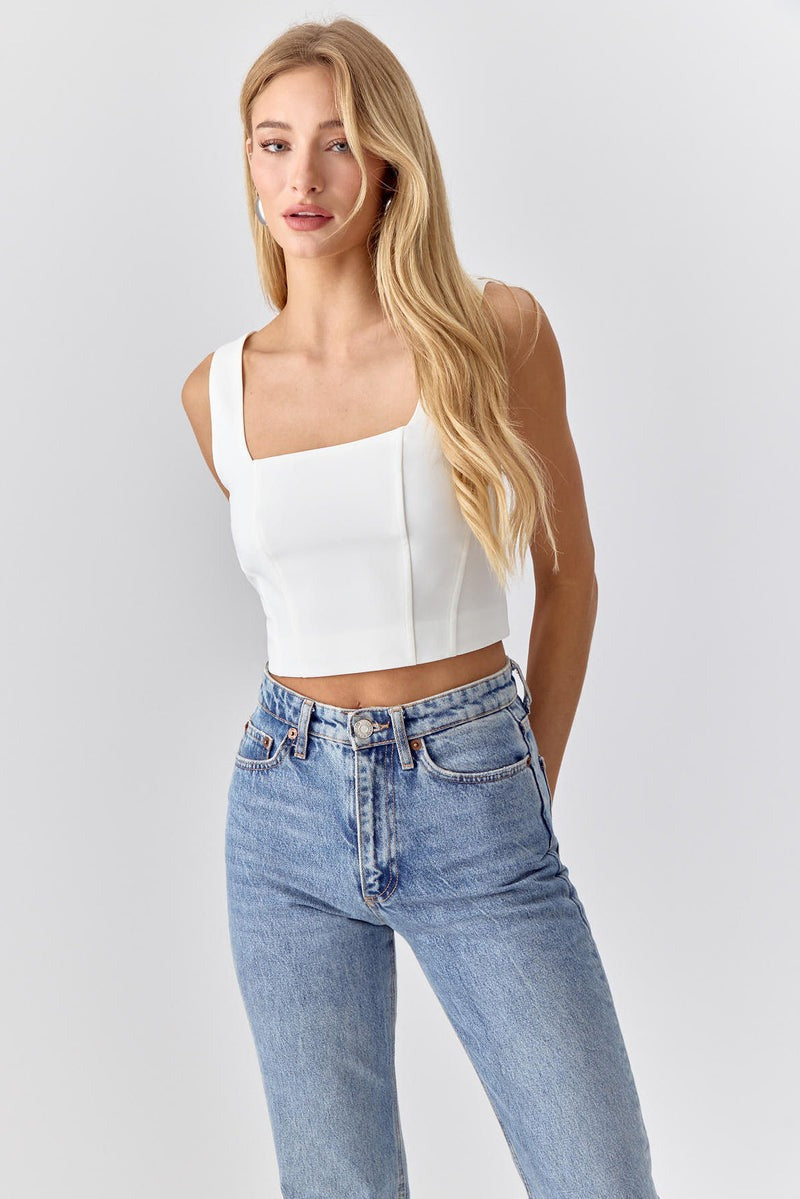 White Square Neck Cropped Scarlett Tank Top