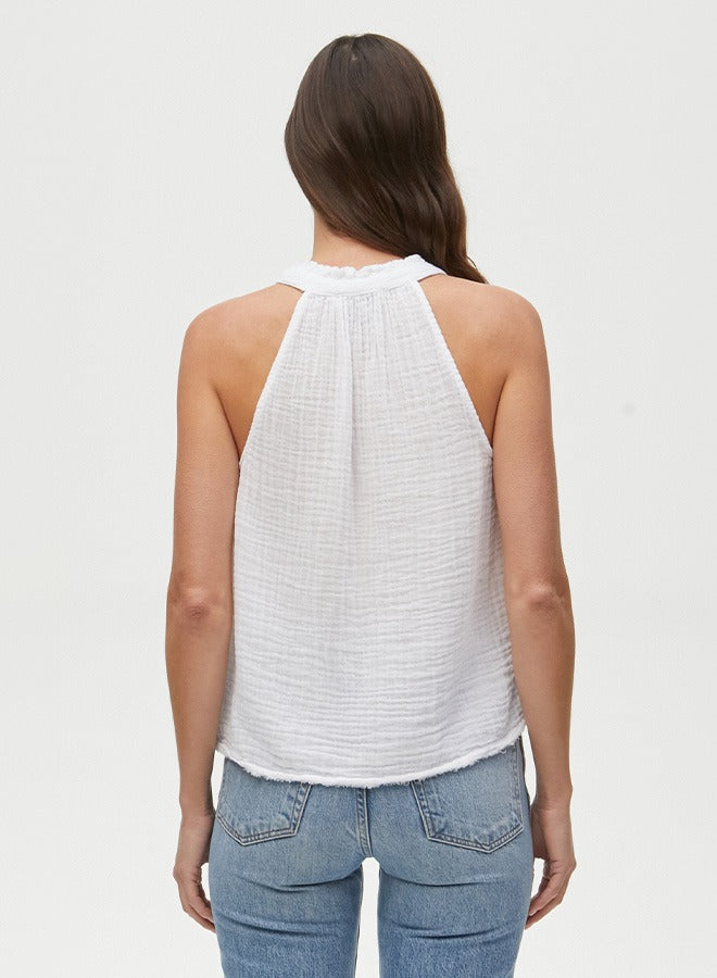 White Viola Split Neck Tank