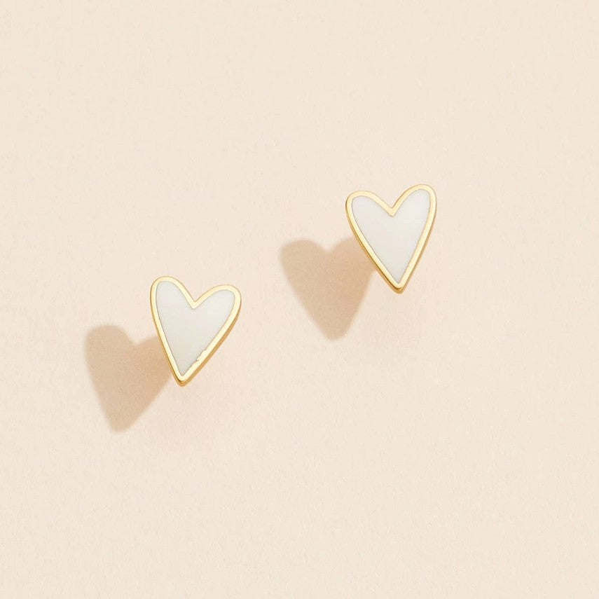 White Enamel Heart Stud Earrings