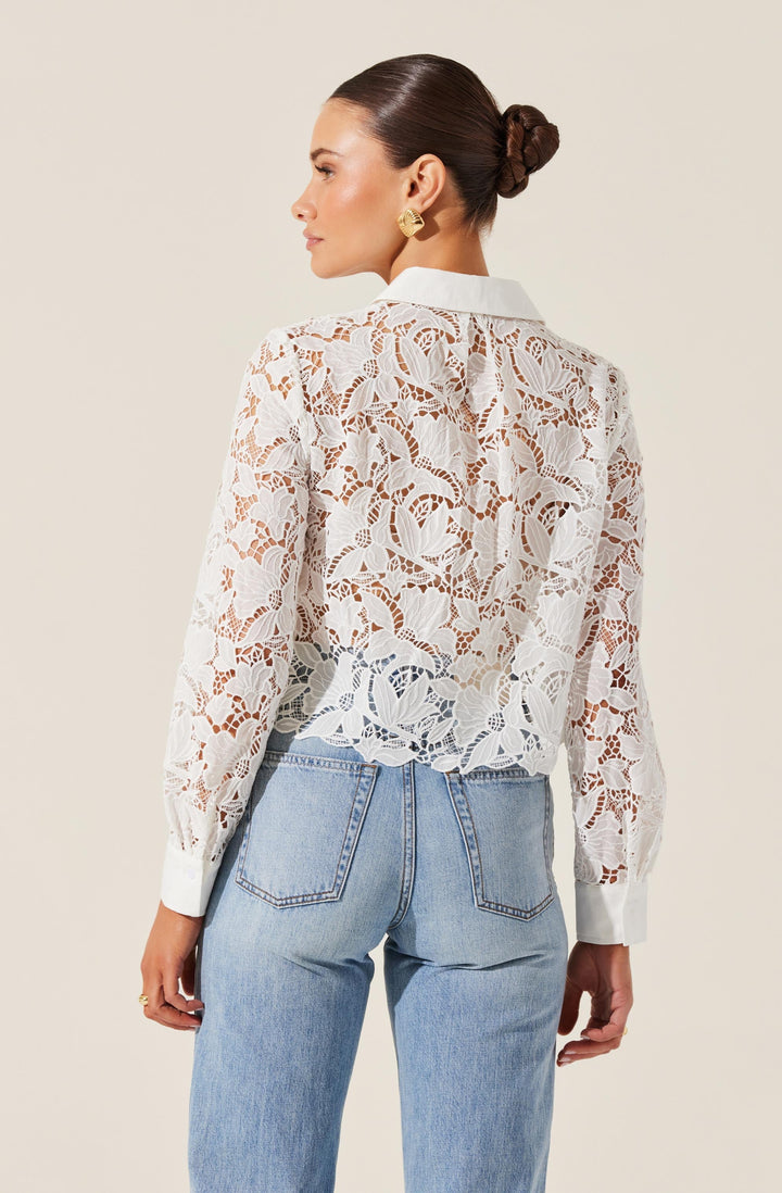 White Floral Lace Cropped Isabis Shirt