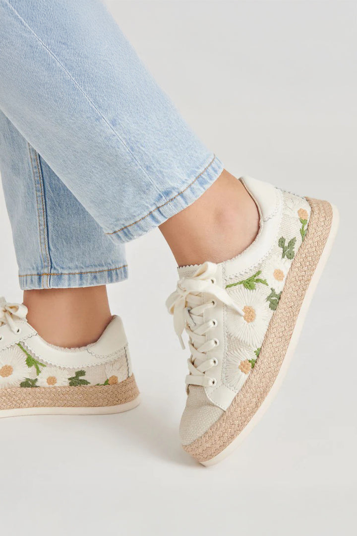White Floral Raffia Azalia Sneakers