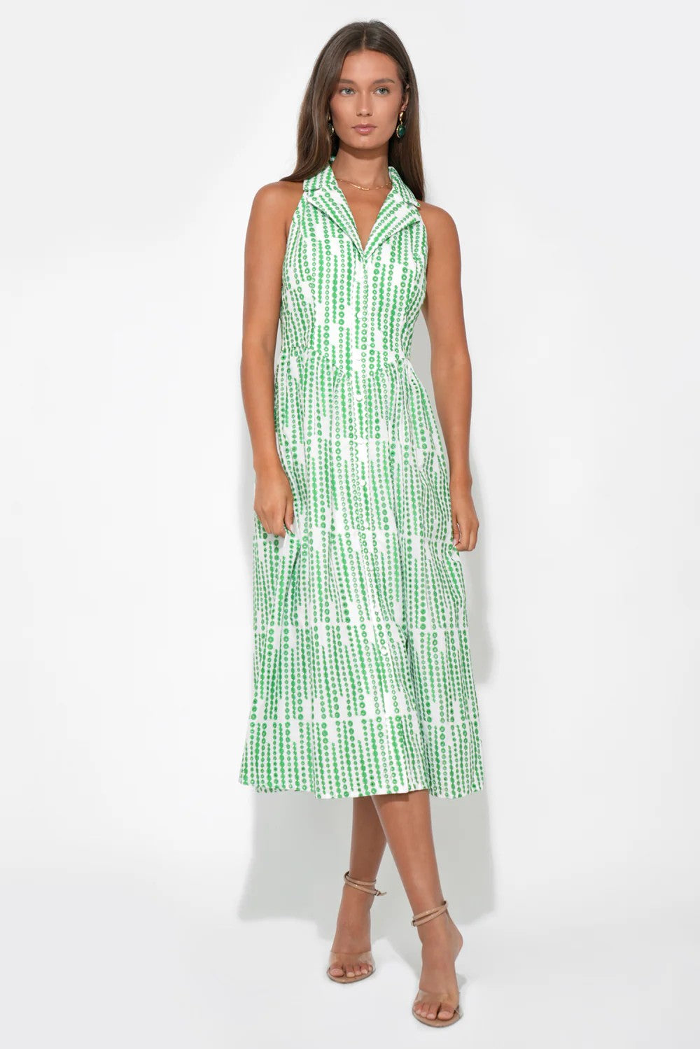 White Green Embroidery Ruby Dress
