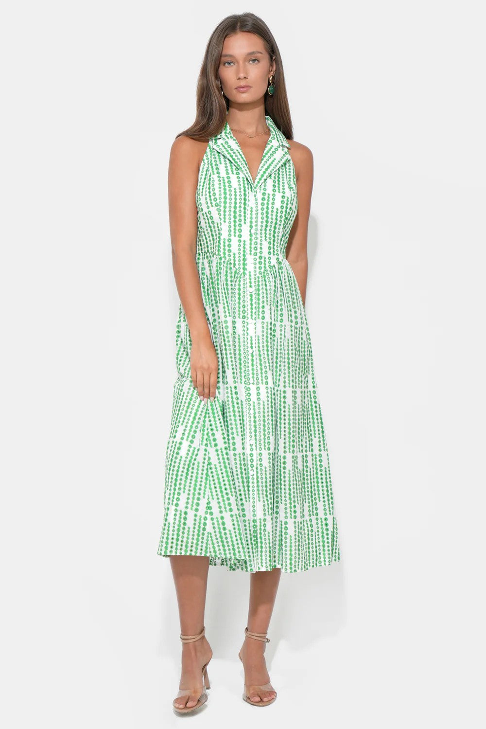 White Green Embroidery Ruby Dress