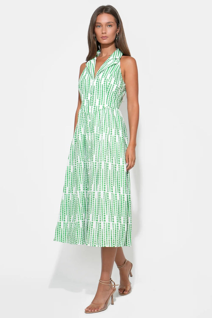 White Green Embroidery Ruby Dress