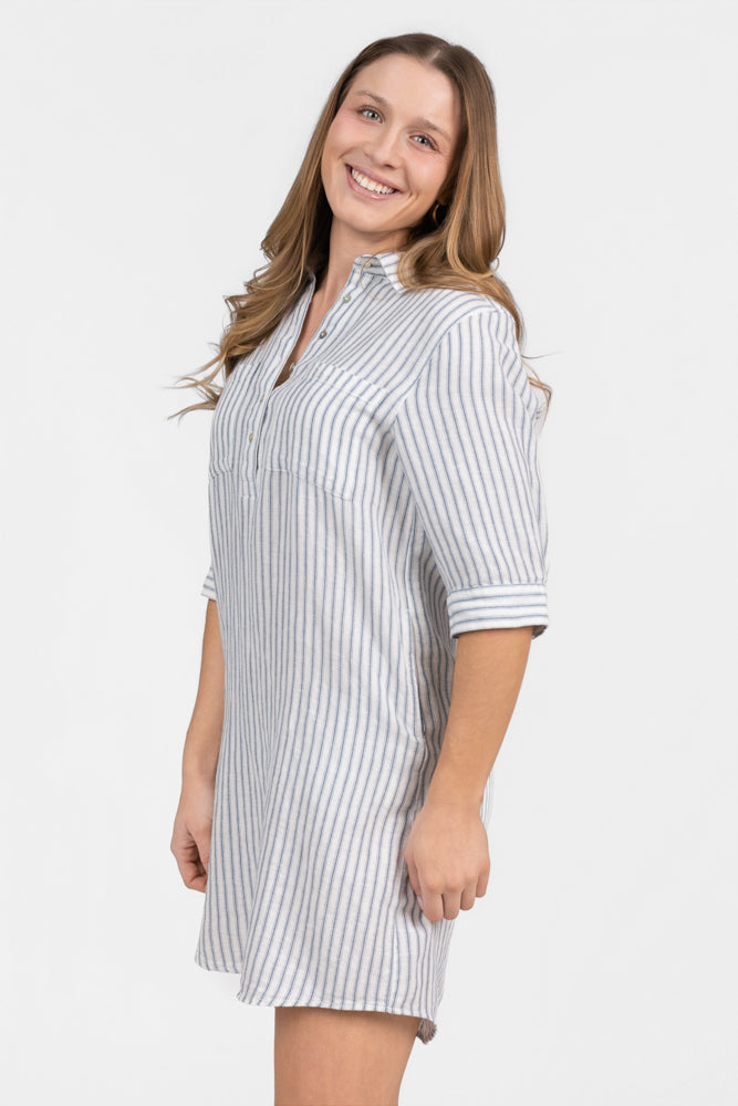 White Navy Stripe Mitch Shirt Dress
