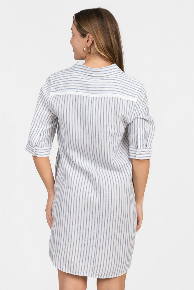 White Navy Stripe Mitch Shirt Dress