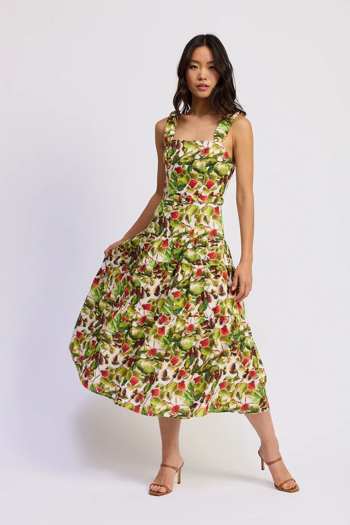 White Red Olive Scottie Midi Dress