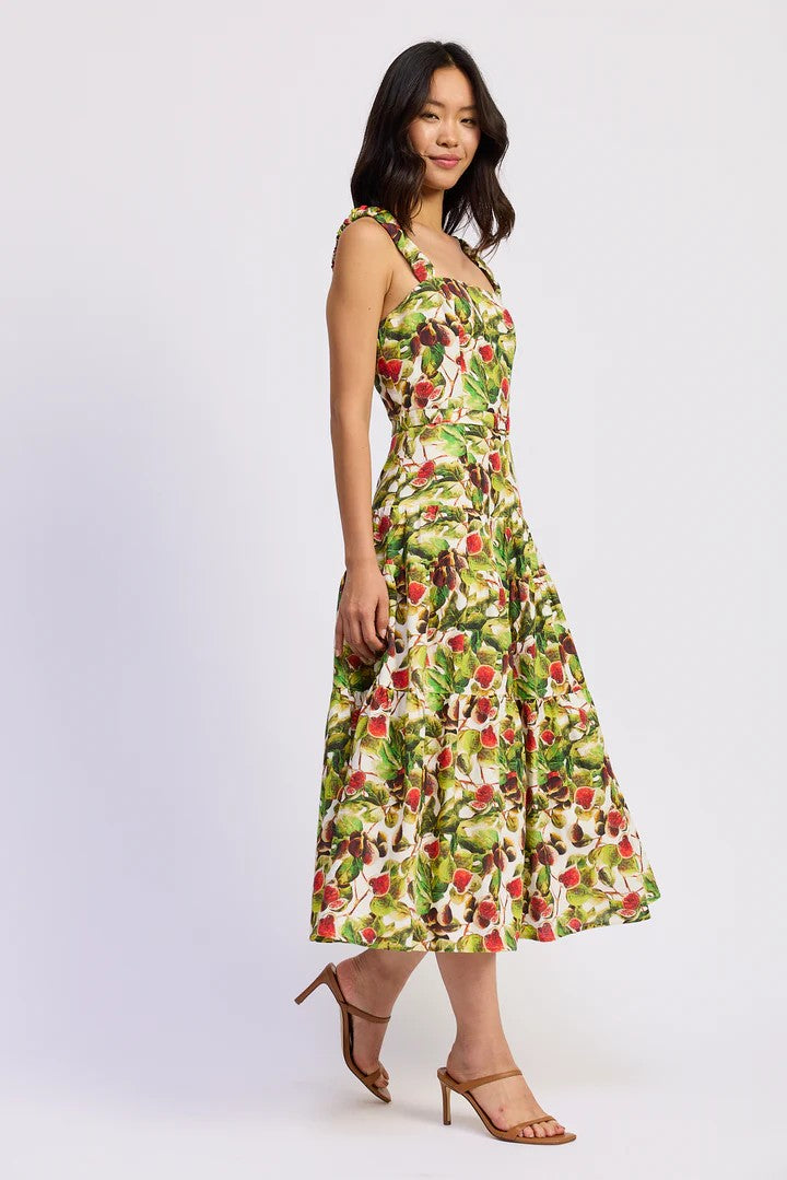 White Red Olive Scottie Midi Dress