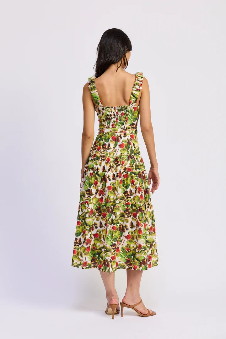 White Red Olive Scottie Midi Dress