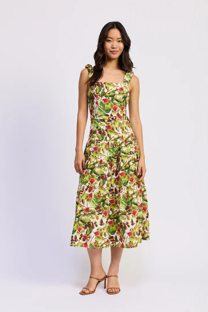 White Red Olive Scottie Midi Dress