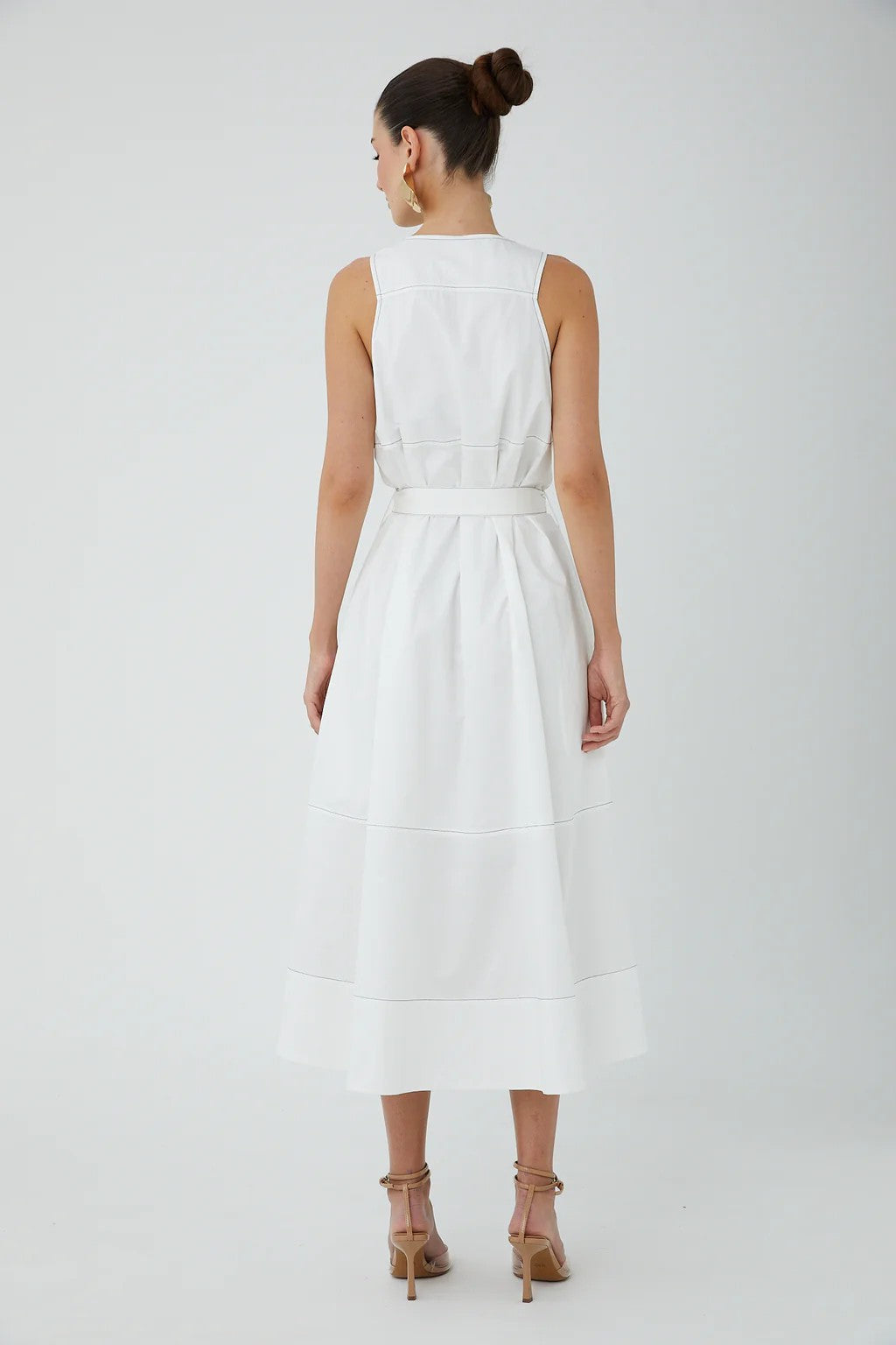 White Sleeveless Saunders Midi Dress
