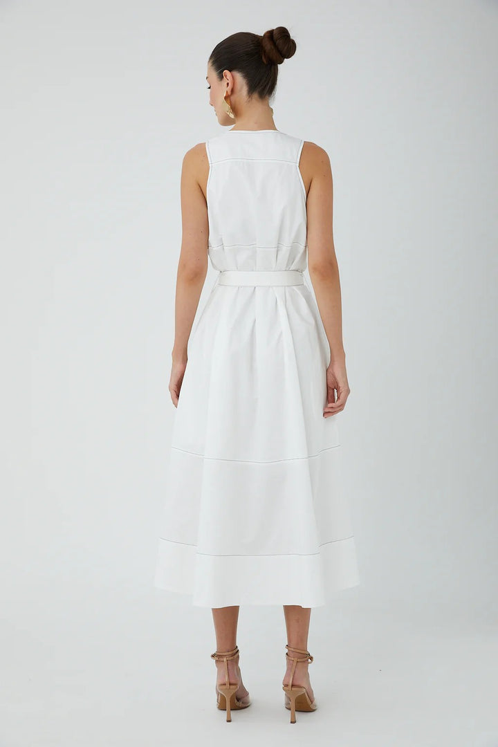 White Sleeveless Saunders Midi Dress