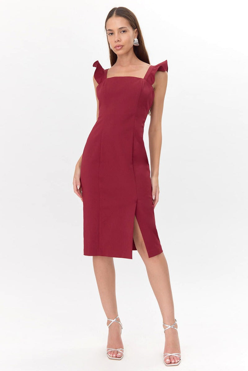 Wine Donatela Midi Dress