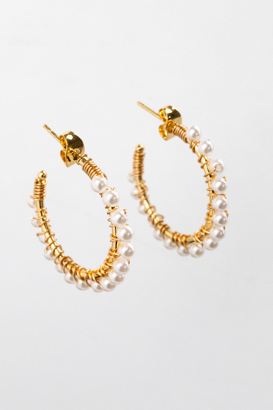 Wire Wrapped Pearl Hoop Earrings