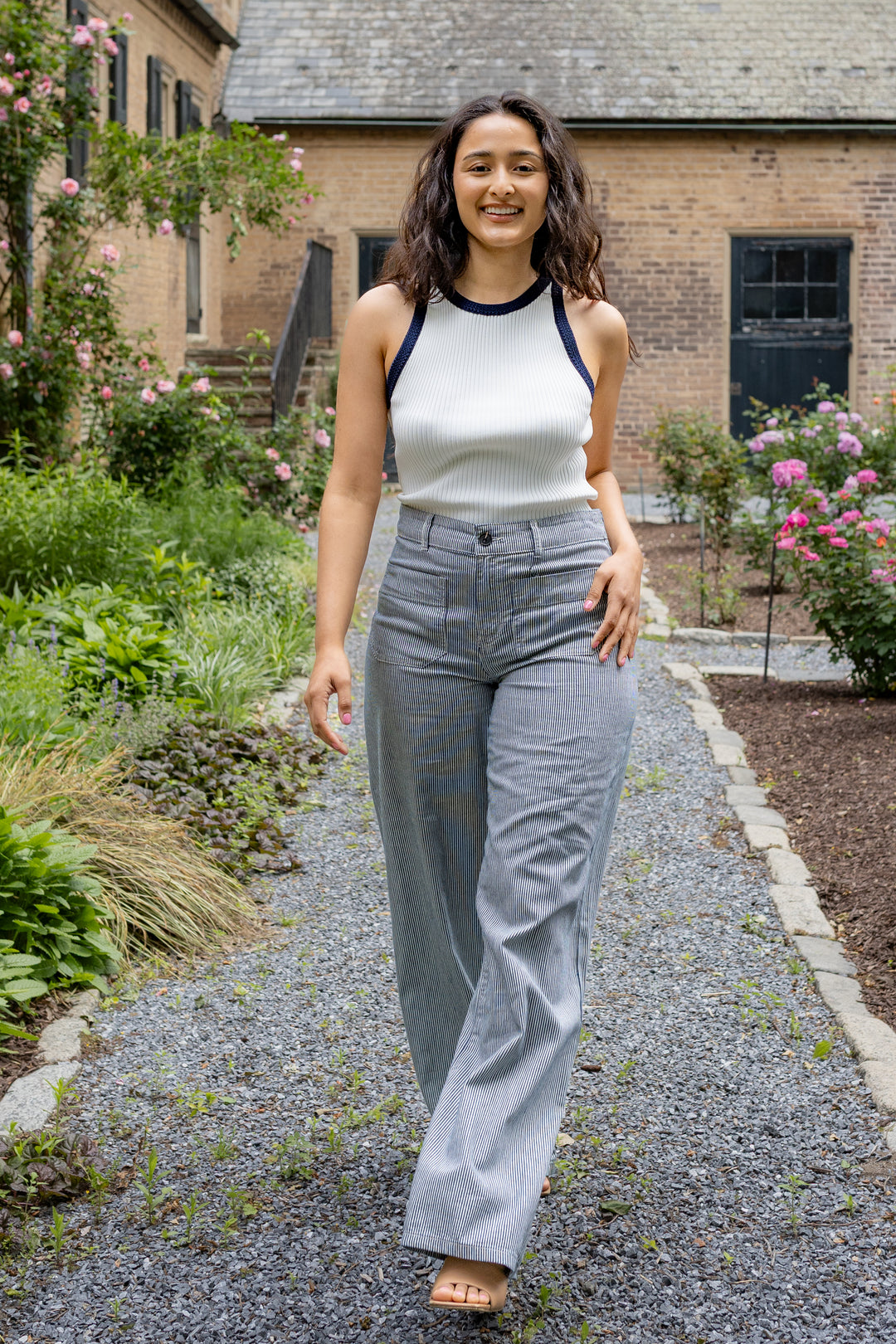 Yacht Stripe Mid Rise Wide Leg Marine Pant