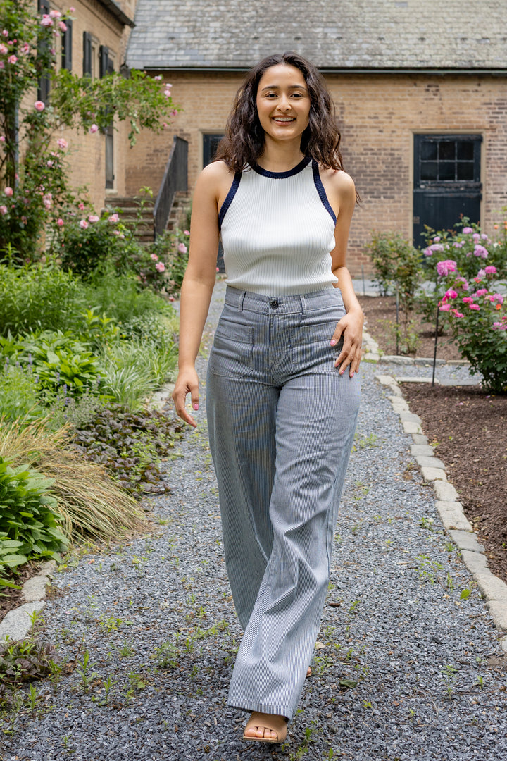 Yacht Stripe Mid Rise Wide Leg Marine Pant