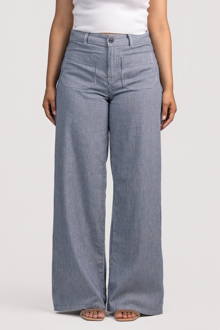 Yacht Stripe Mid Rise Wide Leg Marine Pant