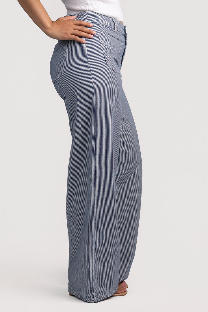 Yacht Stripe Mid Rise Wide Leg Marine Pant