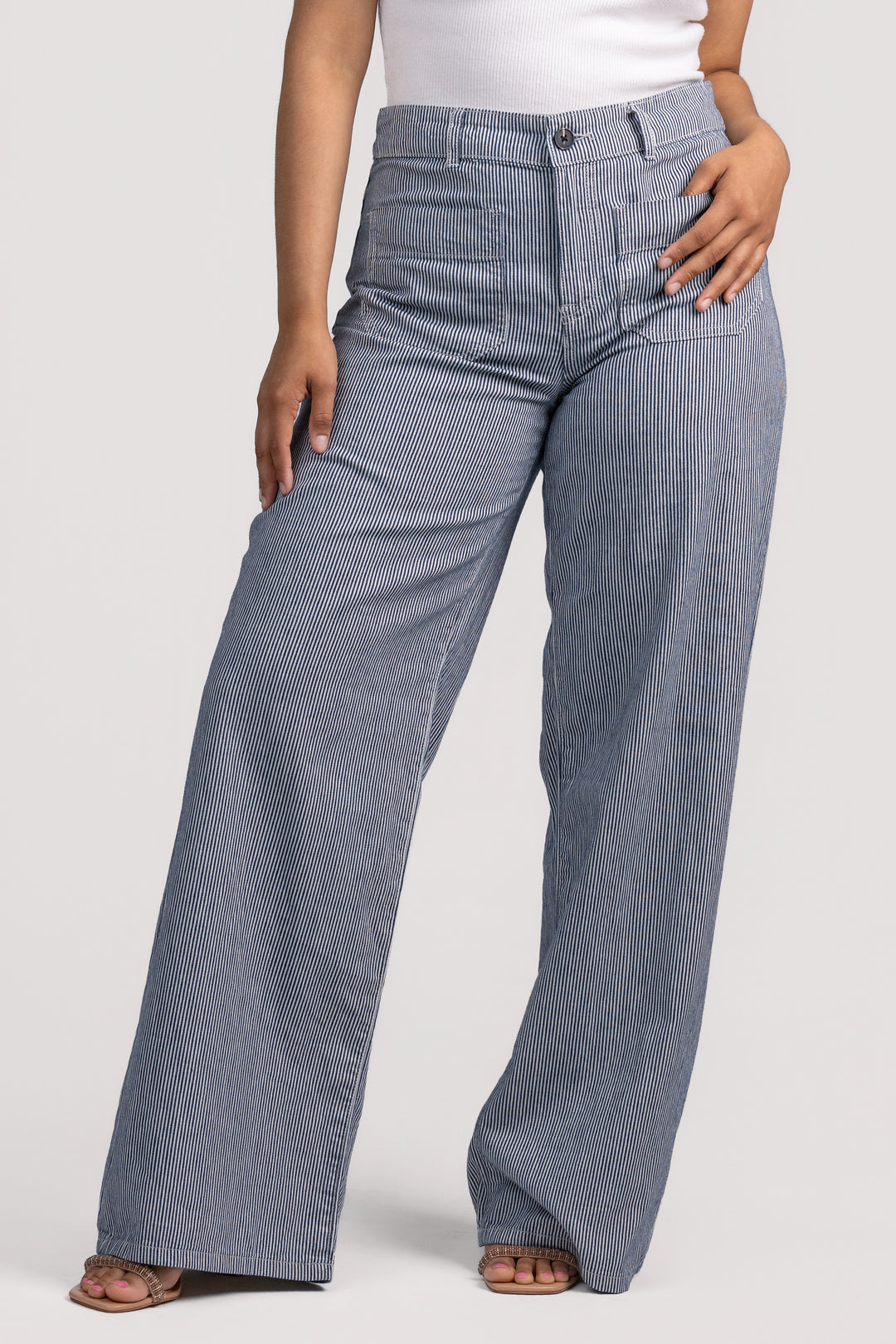 Yacht Stripe Mid Rise Wide Leg Marine Pant