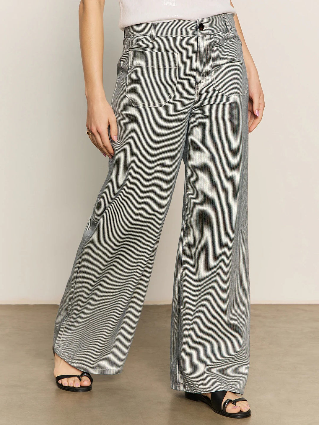 Yacht Stripe Mid Rise Wide Leg Marine Pant