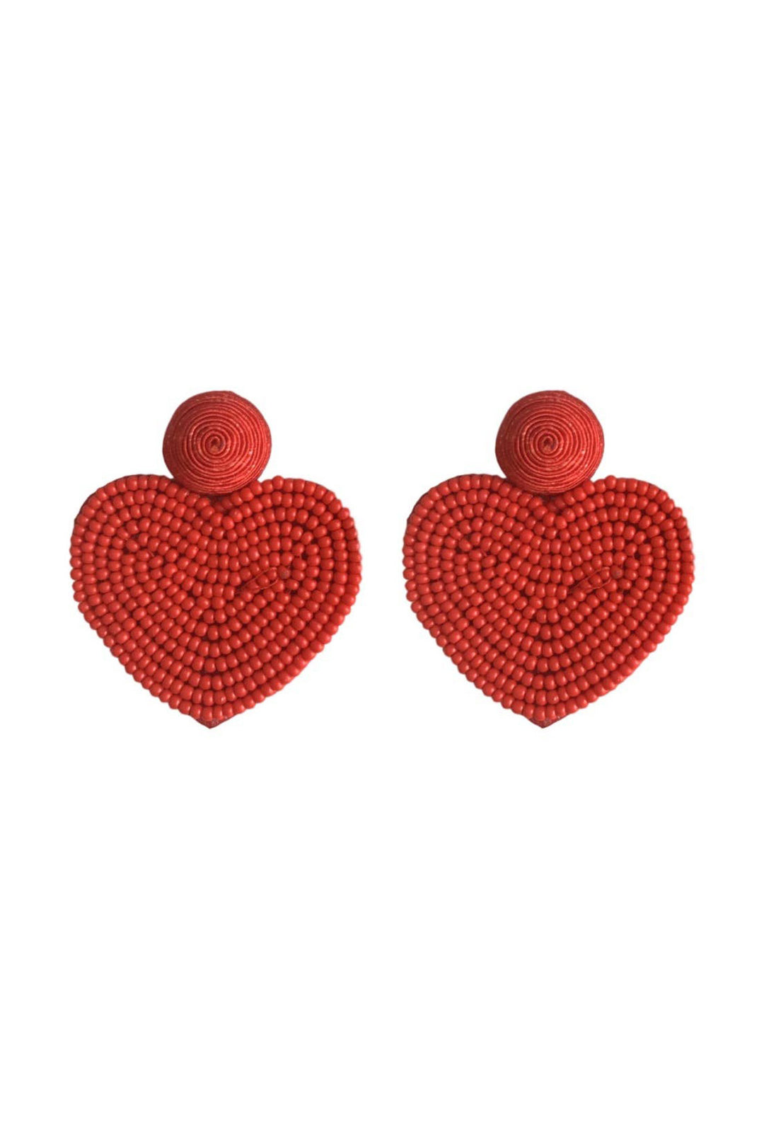 Red Beaded Heart Drop Earrings