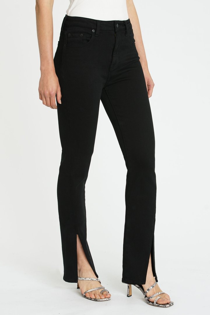 Black Ankle Slit High Rise Straight Jean