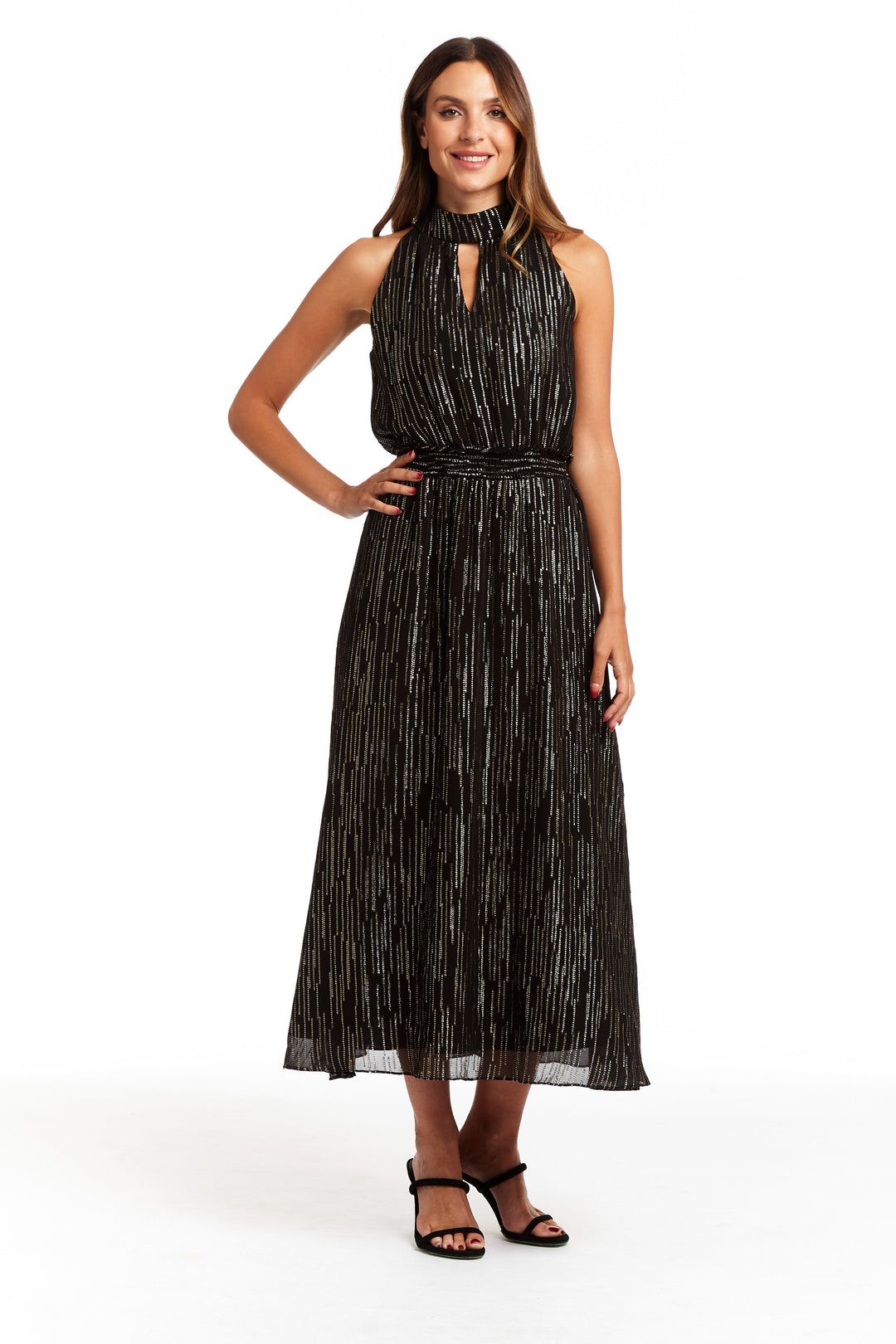 Black Drizzle Dazzle Halter Midi Dress