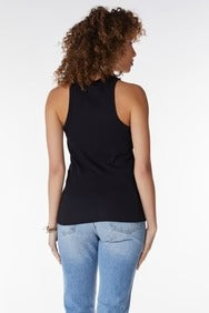 Black High Neck Rib Tank