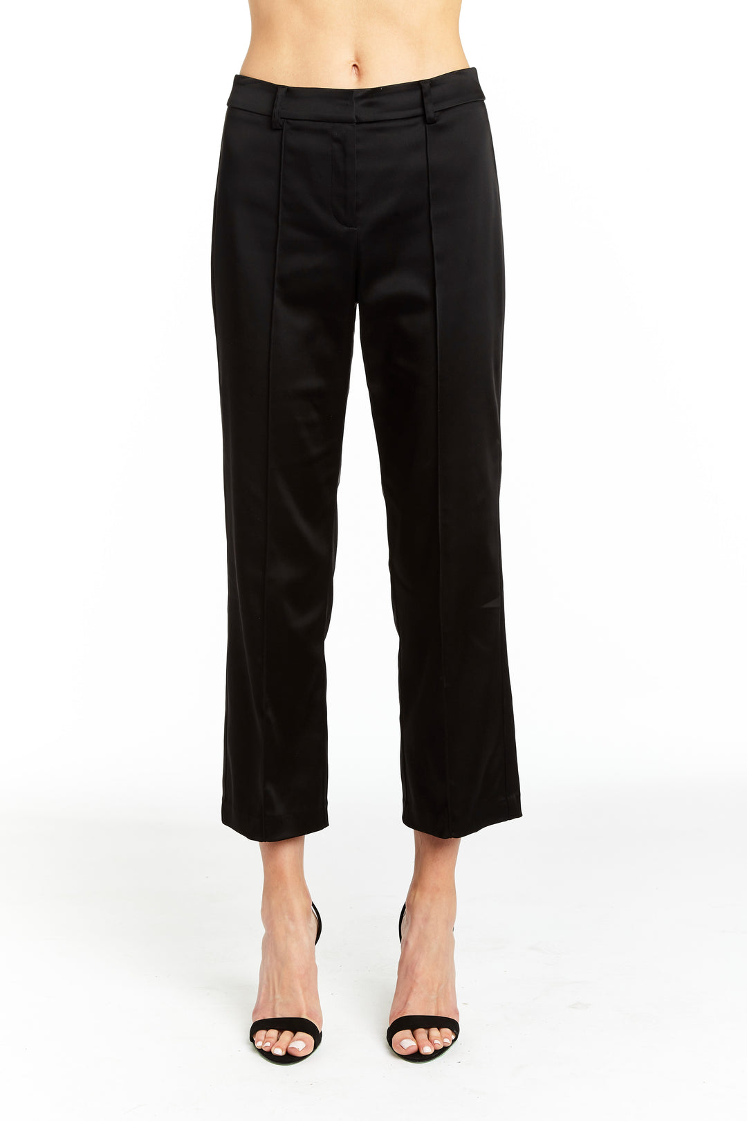 Black Shine Cropped Slim Kick Pant