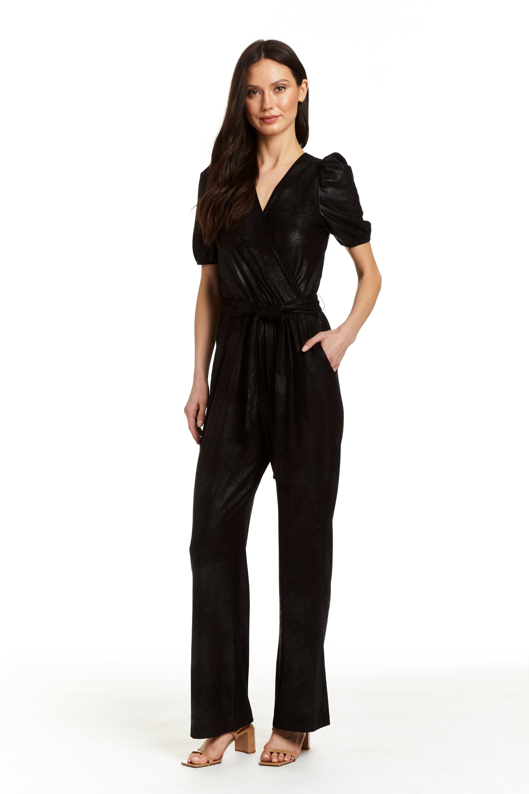 Black Vegan Leather Belted Jumpsuit