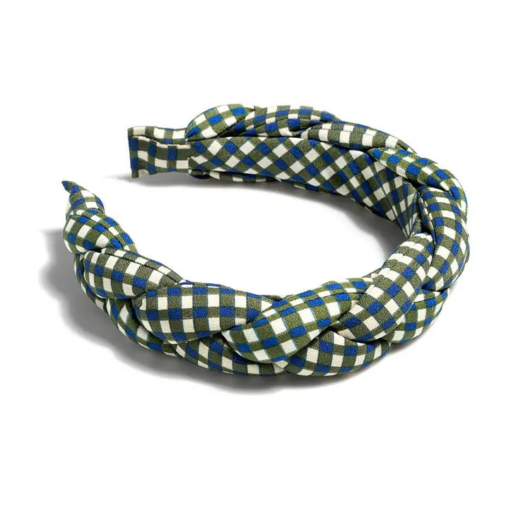 Blue & Green Braided Check Headband