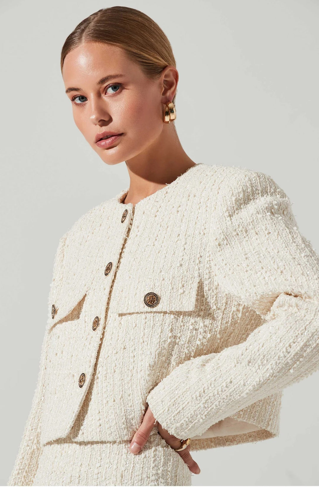 Cream Covina Tweed Cropped Jacket