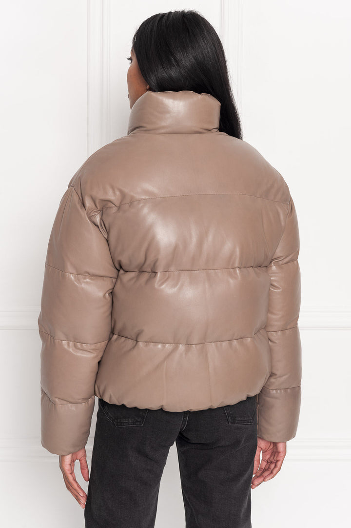 Mink Brown Down-Filled Leather Puffer Jacket