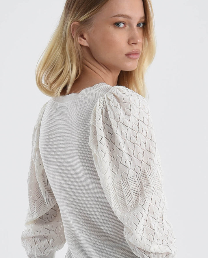 Ivory Puff-Sleeve Woven Shirt