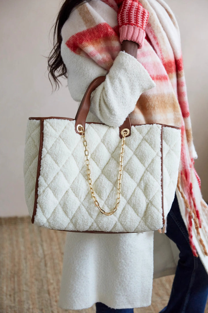 Ivory Sherpa Tote Handbag